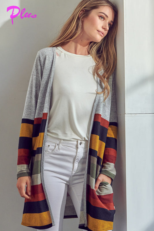 LUS BRUSHED STRIPE SOLID MIX CARDIGAN