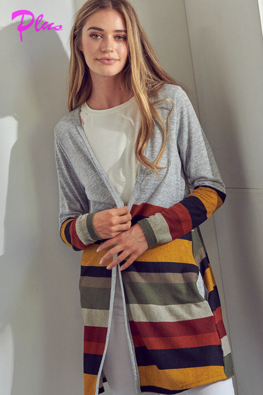 LUS BRUSHED STRIPE SOLID MIX CARDIGAN