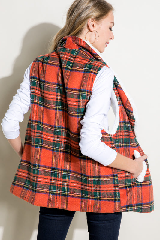 PLAID SHERPA FUR LINED VEST