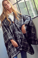 TOGGLE CLOSE PLAID PONCHO