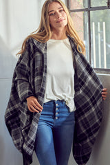 TOGGLE CLOSE PLAID PONCHO