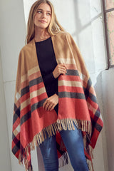 PLAID PATTERN SHAWL PONCHO