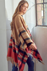 PLAID PATTERN SHAWL PONCHO