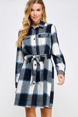 PLAID BELTED LONG SHIRT JACKET