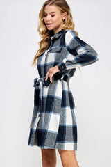 PLAID BELTED LONG SHIRT JACKET