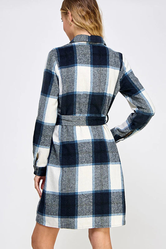 PLAID BELTED LONG SHIRT JACKET