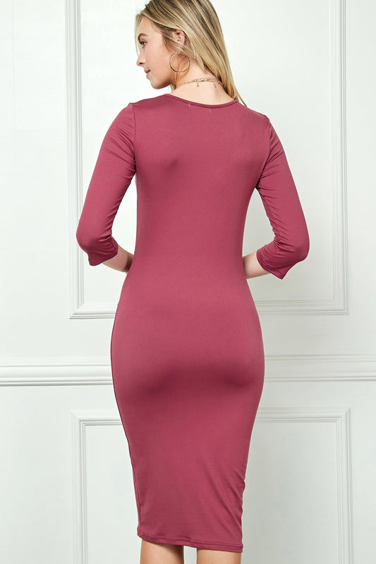 SOLID MIDI FITTED DRESS