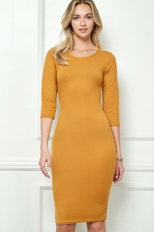 SOLID MIDI FITTED DRESS