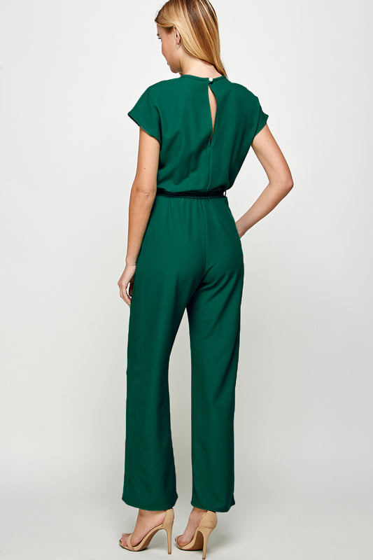 SOLID WOVEN BELTED JUMPSUIT