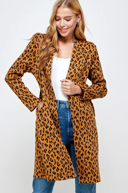 LEOPARD PRINT KNIT LONG CARDIGAN