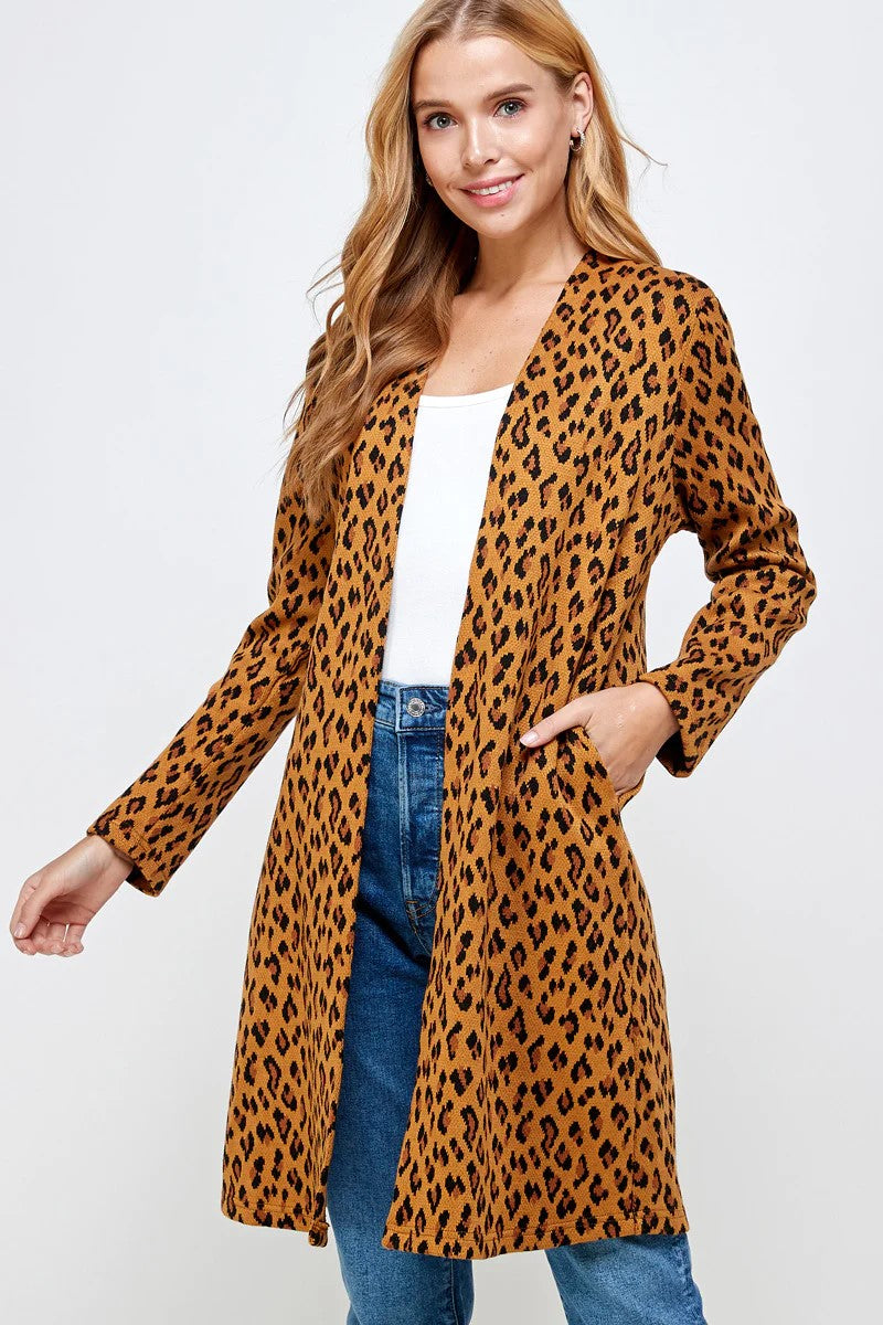 LEOPARD PRINT KNIT LONG CARDIGAN