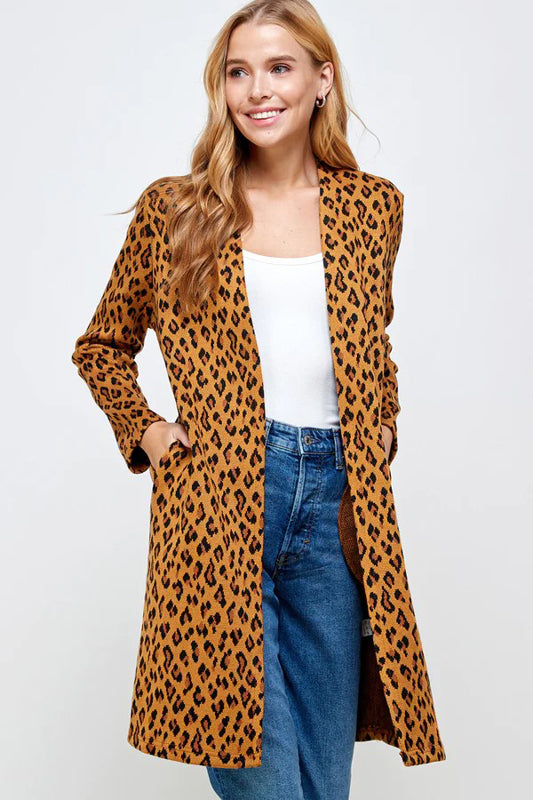 LEOPARD PRINT KNIT LONG CARDIGAN