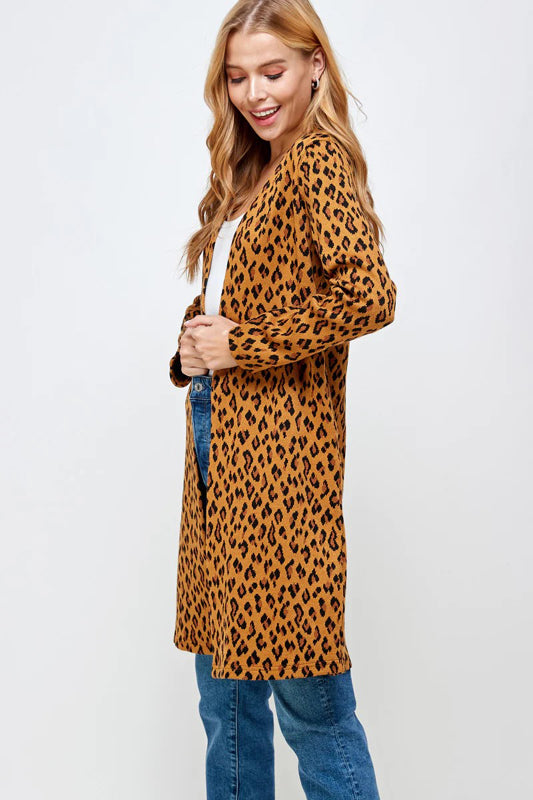 LEOPARD PRINT KNIT LONG CARDIGAN