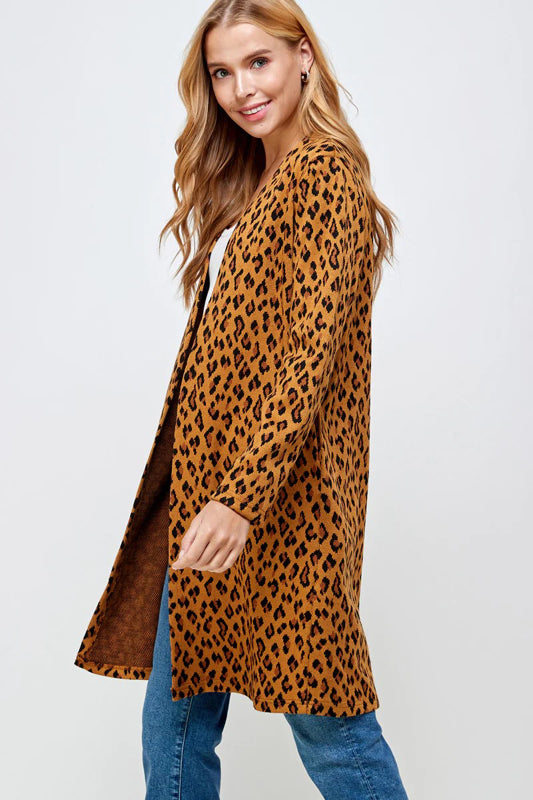 LEOPARD PRINT KNIT LONG CARDIGAN