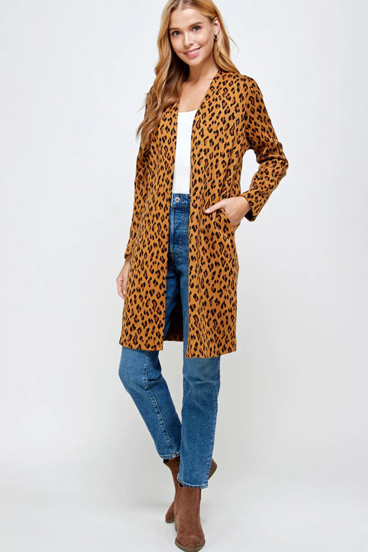 LEOPARD PRINT KNIT LONG CARDIGAN