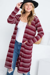 STRIPE POCKET LONG SLEEVE CARDIGAN