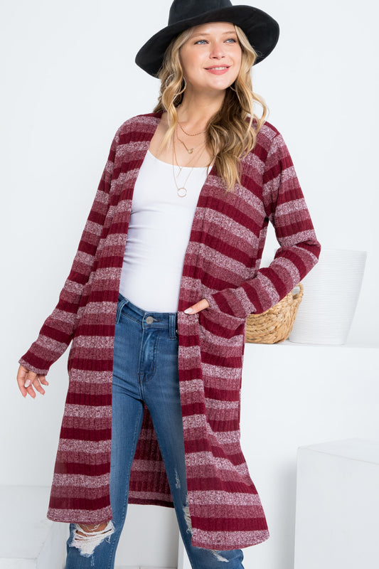 STRIPE POCKET LONG SLEEVE CARDIGAN