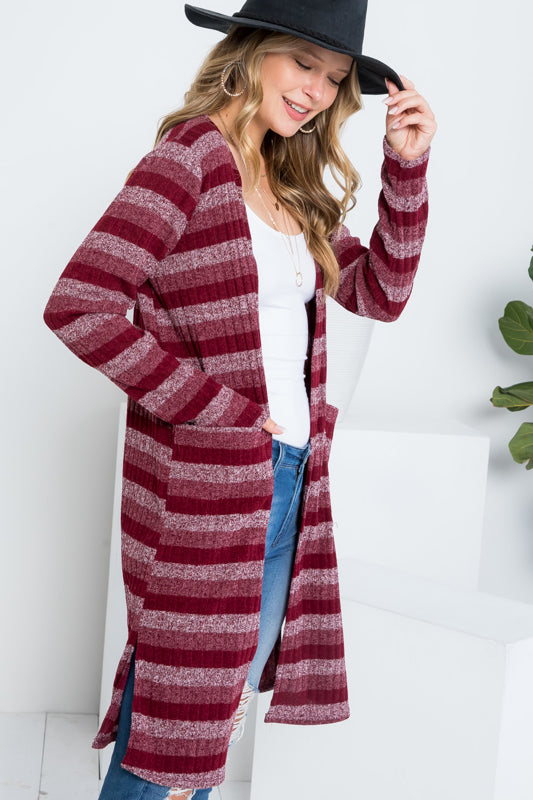 STRIPE POCKET LONG SLEEVE CARDIGAN