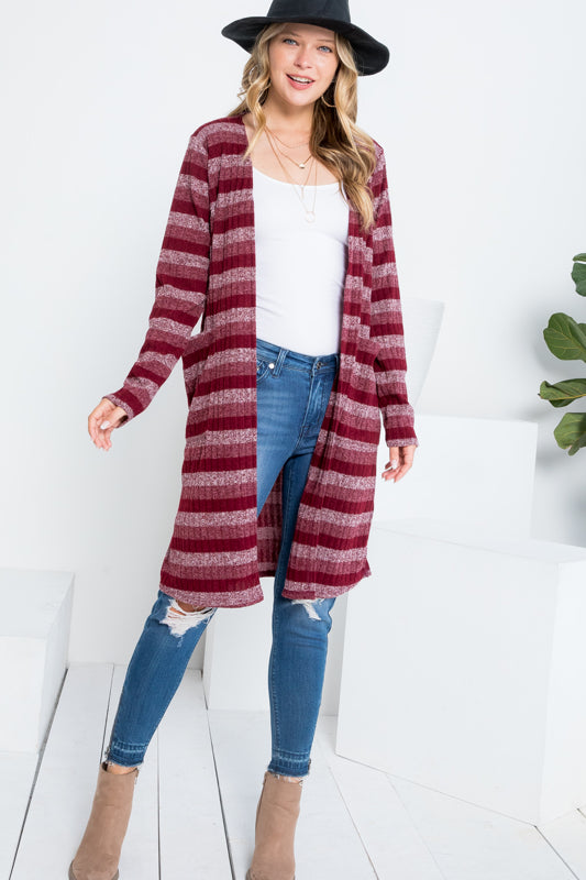 STRIPE POCKET LONG SLEEVE CARDIGAN