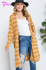 PLUS STRIPE POCKET LONG SLEEVE CARDIGAN