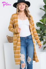 PLUS STRIPE POCKET LONG SLEEVE CARDIGAN