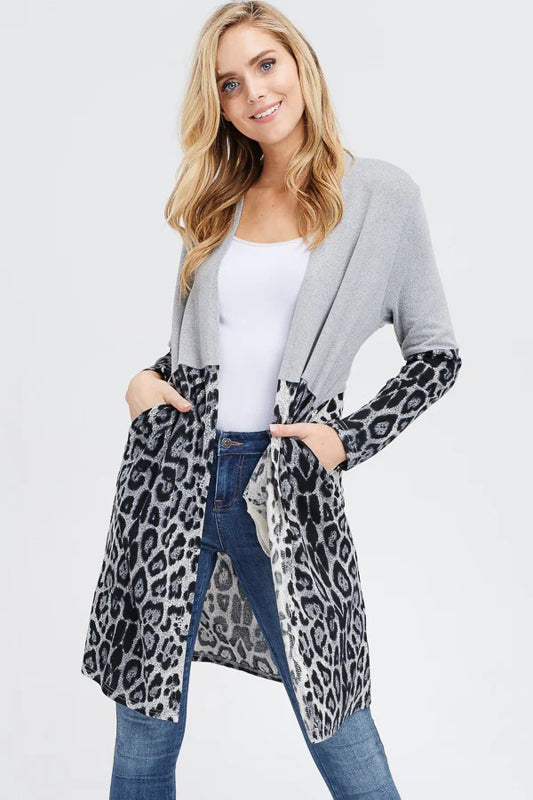 LEOPARD PRINT JERSEY MIX AND MATCH CASUAL CARDIGAN