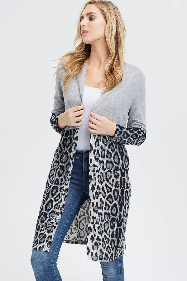 LEOPARD PRINT JERSEY MIX AND MATCH CASUAL CARDIGAN