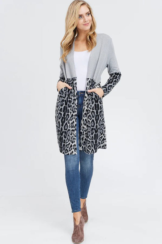 LEOPARD PRINT JERSEY MIX AND MATCH CASUAL CARDIGAN