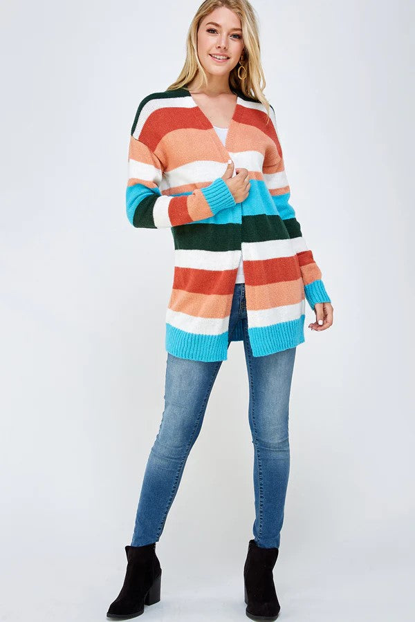 COZY SOFT KNIT MULTI COLOR SWEATER CARDIGAN