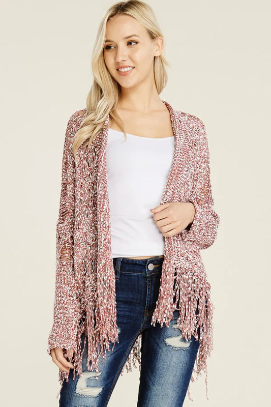 FRINGE HEM SOFT KNIT CARDIGAN