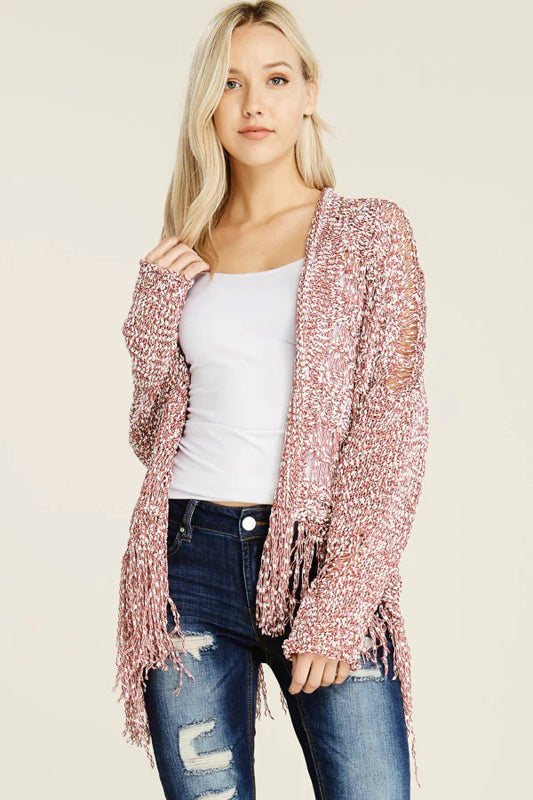 FRINGE HEM SOFT KNIT CARDIGAN