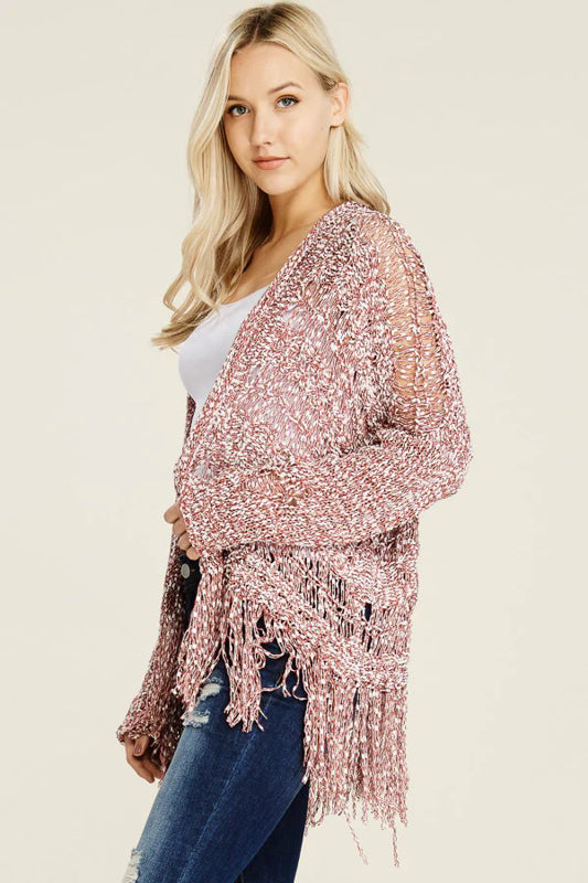 FRINGE HEM SOFT KNIT CARDIGAN