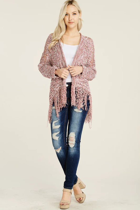 FRINGE HEM SOFT KNIT CARDIGAN