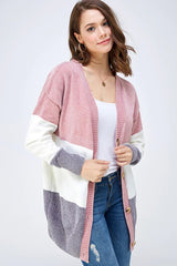 COZY KNIT COLOR BLOCK BUTTON DOWN SWEATER CARDIGAN