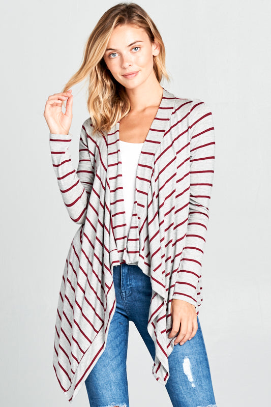 STRIPE JERSEY CASCADE OPEN FRONT CARDIGAN