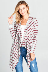 STRIPE JERSEY CASCADE OPEN FRONT CARDIGAN