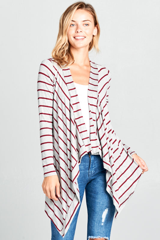 STRIPE JERSEY CASCADE OPEN FRONT CARDIGAN