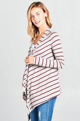 STRIPE JERSEY CASCADE OPEN FRONT CARDIGAN