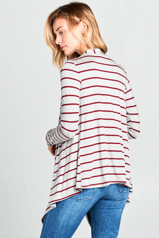 STRIPE JERSEY CASCADE OPEN FRONT CARDIGAN