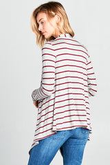 STRIPE JERSEY CASCADE OPEN FRONT CARDIGAN