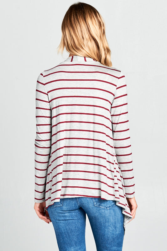 STRIPE JERSEY CASCADE OPEN FRONT CARDIGAN