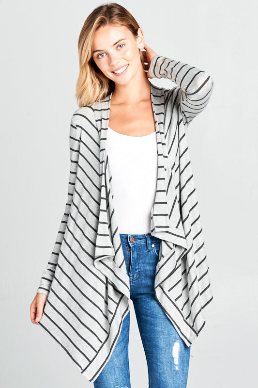 STRIPE JERSEY CASCADE OPEN FRONT CARDIGAN