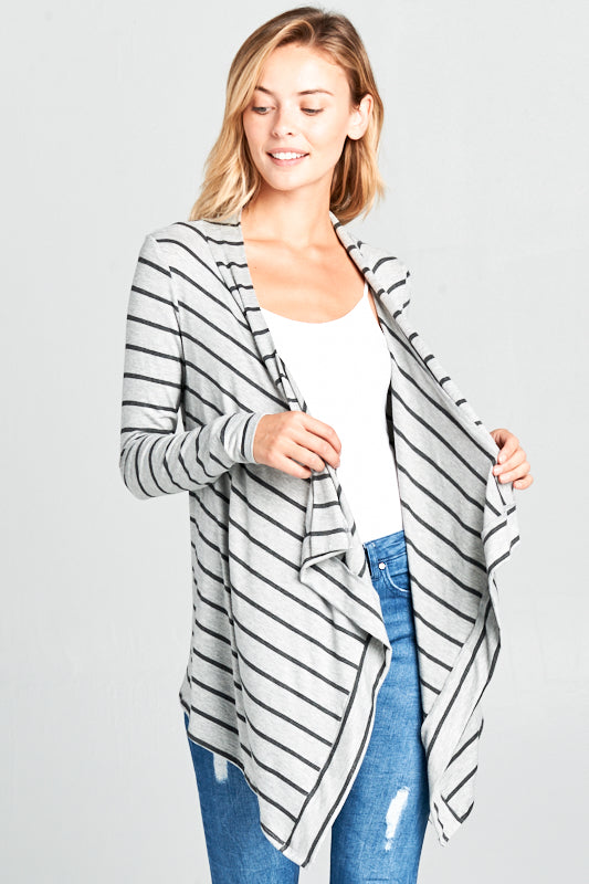 STRIPE JERSEY CASCADE OPEN FRONT CARDIGAN