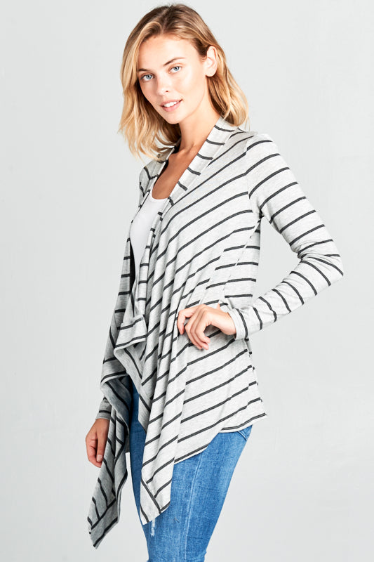 STRIPE JERSEY CASCADE OPEN FRONT CARDIGAN