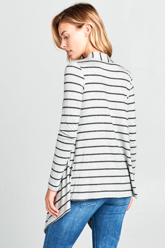 STRIPE JERSEY CASCADE OPEN FRONT CARDIGAN