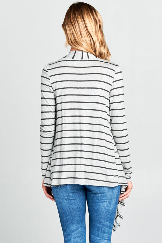 STRIPE JERSEY CASCADE OPEN FRONT CARDIGAN