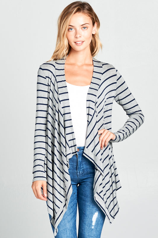 STRIPE JERSEY CASCADE OPEN FRONT CARDIGAN