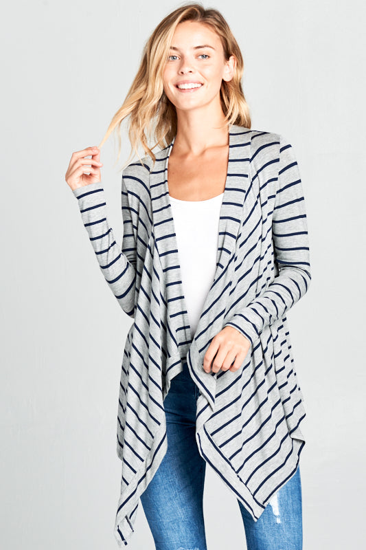 STRIPE JERSEY CASCADE OPEN FRONT CARDIGAN