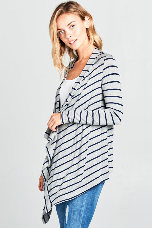 STRIPE JERSEY CASCADE OPEN FRONT CARDIGAN