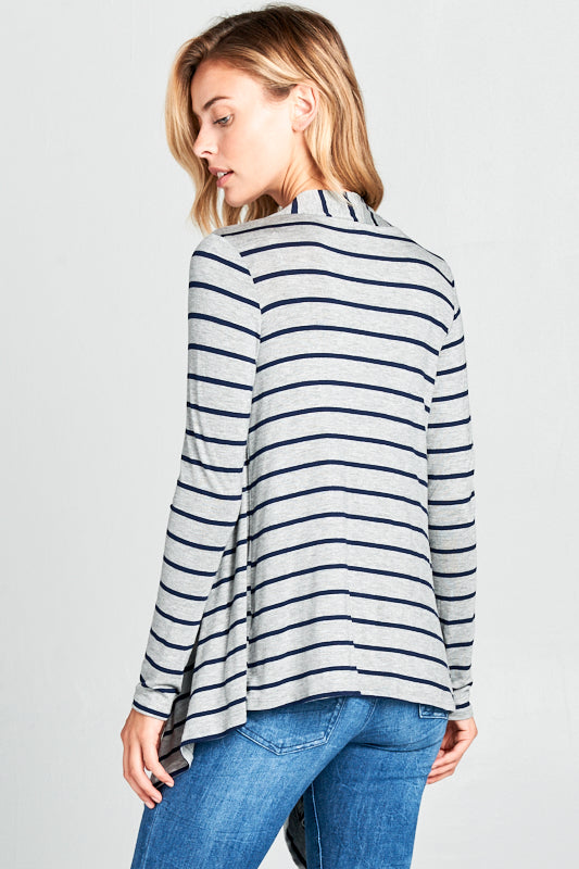 STRIPE JERSEY CASCADE OPEN FRONT CARDIGAN